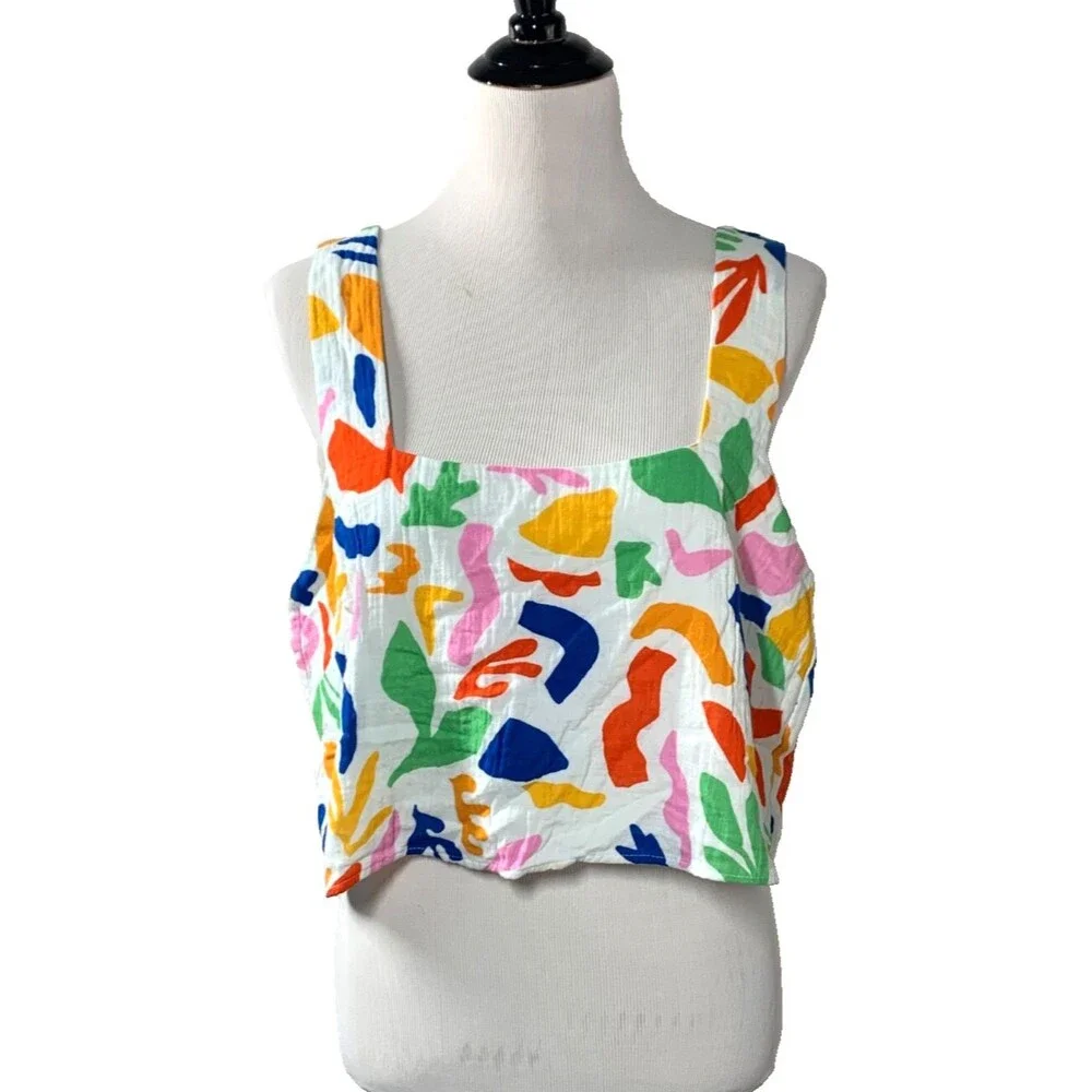 Show Me Your Mumu Tara Crop Top Women’s L Multicolor Boho Primary Paradise NWOT - Picture 2 of 9